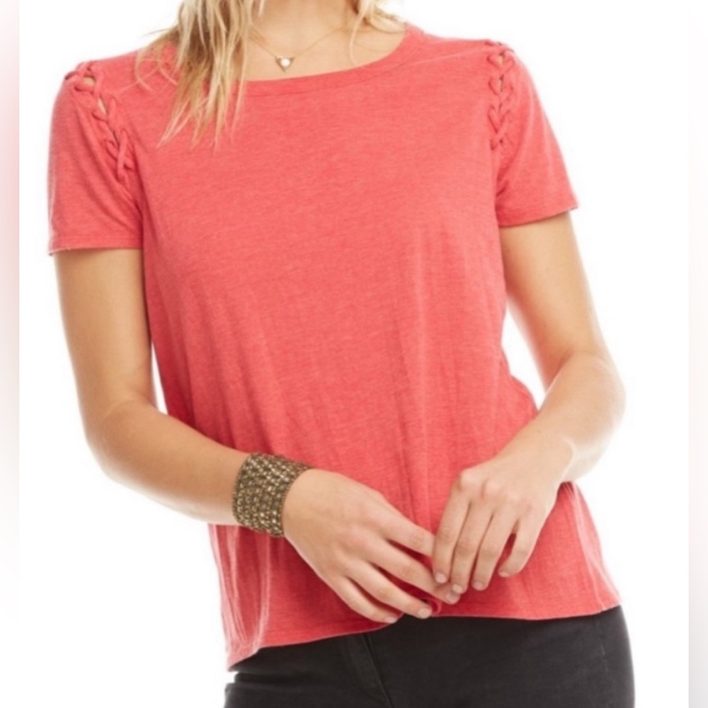 Chaser Red Lace Up Sleeve Short Sleeve Tee Sz S